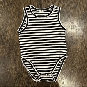 Goat Milk Organic Cotton Sleeveless Onesie, 6m, black and white striped